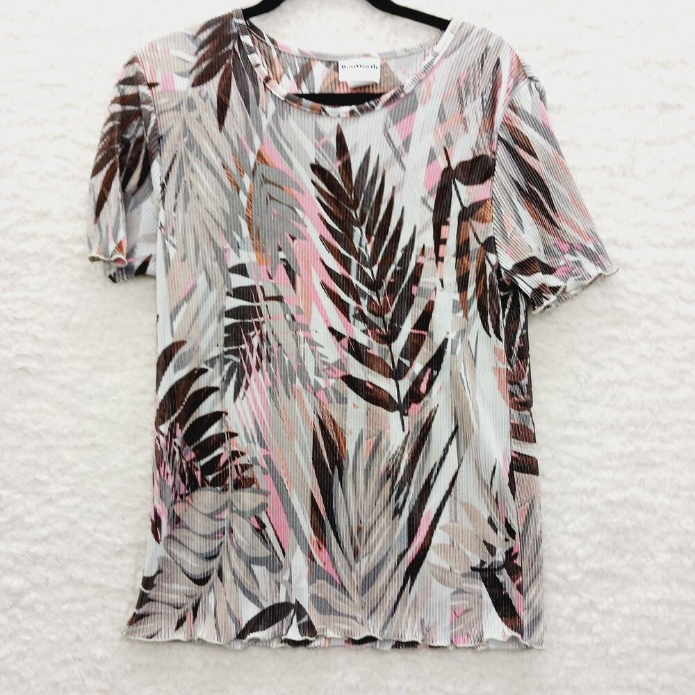 Blouse Top Crinkle Leaves Vacation Art Teacher Tropical Casual Resort Size MP